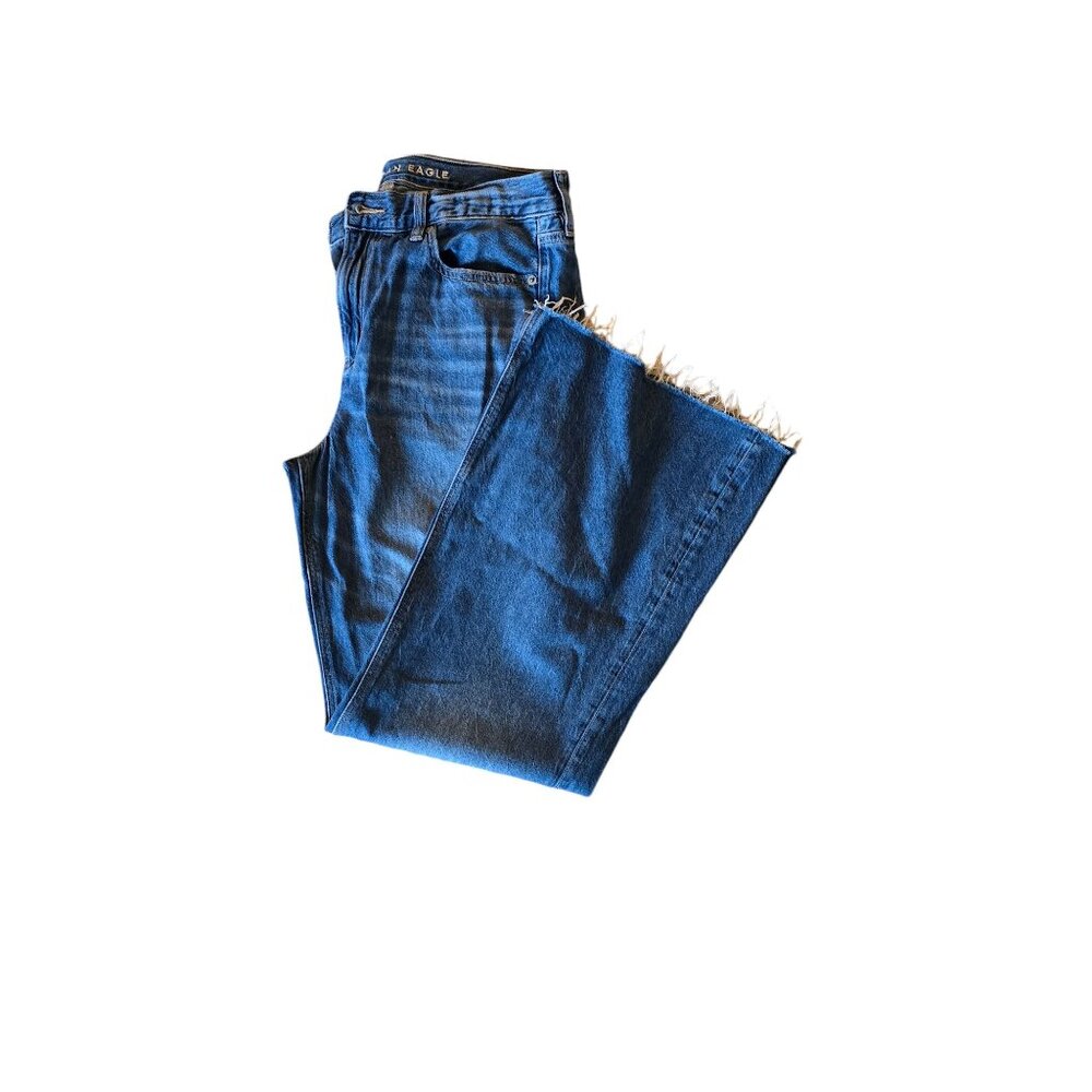 American Eagle Frayed Wide Leg Baggy Jean Sz 10 Short